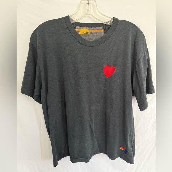 Aviator Nation L Heart Embroidered T-Shirts Set of 2 cotton Cropped Boxy raw hem - Picture 9 of 16